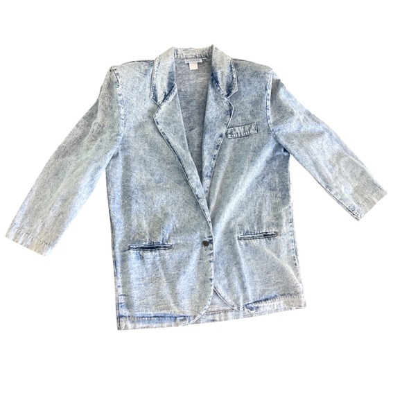 Vintage Deadstock 80s 90s Acid Wash Denim Blazer Ideas Apparel Group Women Large - Picture 1 of 11